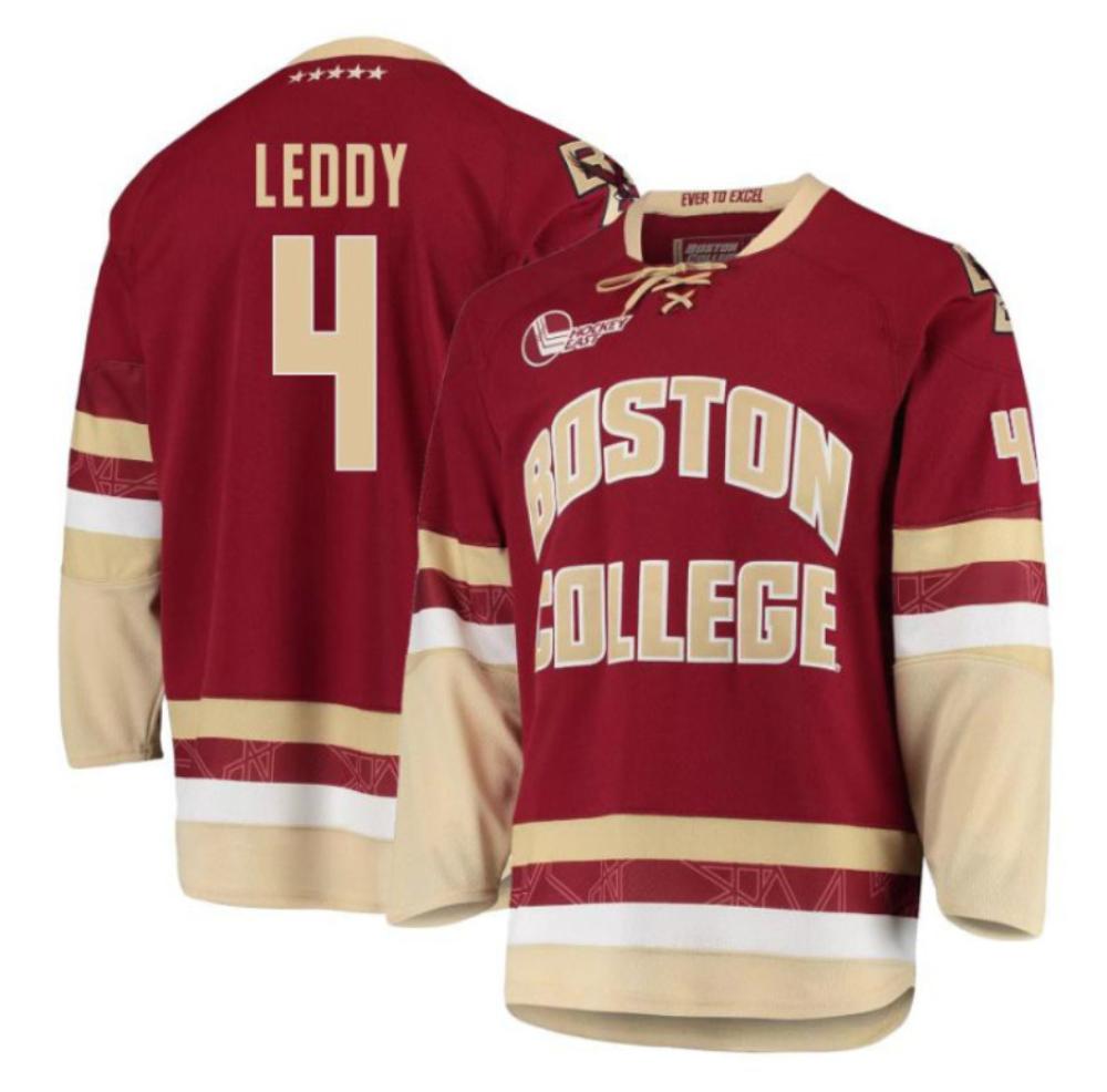 Men's Boston College Eagles Charlie Leddy #4 Hockey All Stitched Maroon Jersey