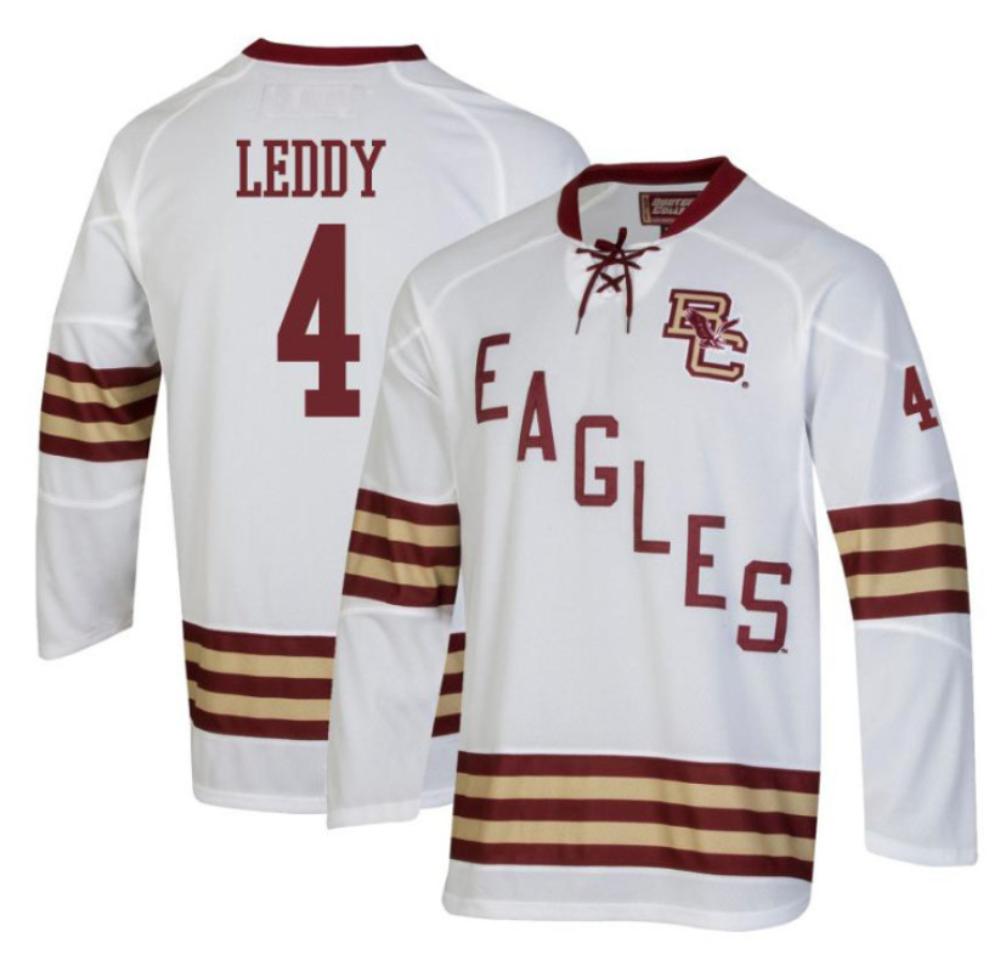 Men's Boston College Eagles Charlie Leddy #4 Hockey Stitched White Jersey