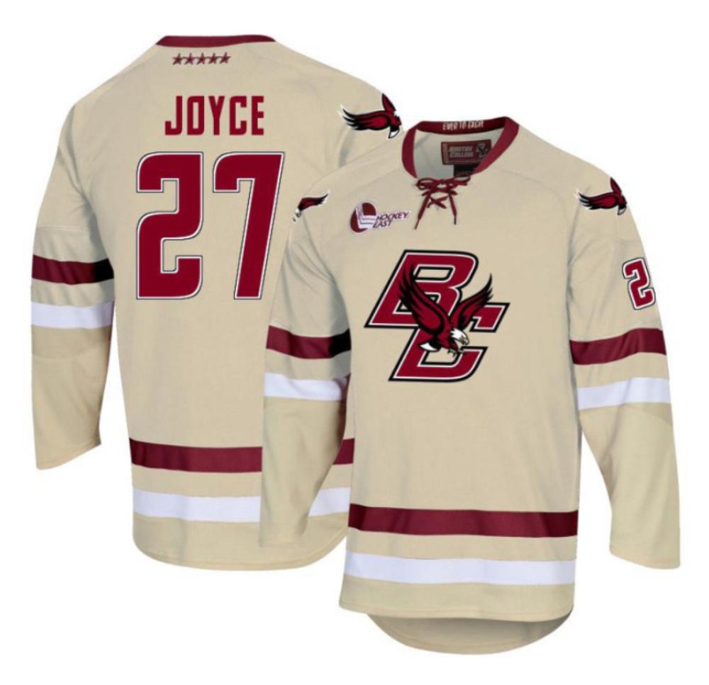 Men's Boston College Eagles Connor Joyce #27 Hockey All Stitched Cream Jersey
