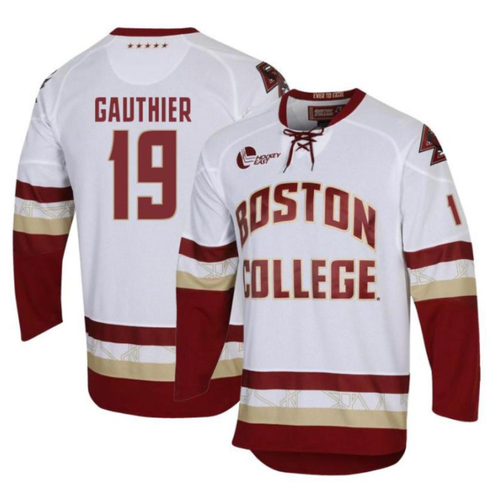 Men's Boston College Eagles Cutter Gauthier #19 Hockey Stitched White Jersey