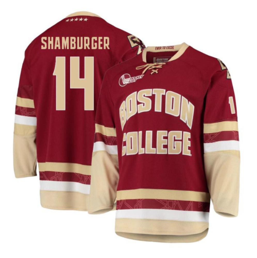 Men's Boston College Eagles Gentry Shamburger #14 Hockey Stitched Maroon Jersey