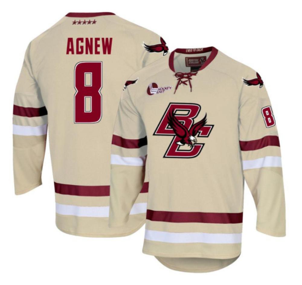 Men's Boston College Eagles Jack Agnew #8 Hockey All Stitched Maroon Jersey