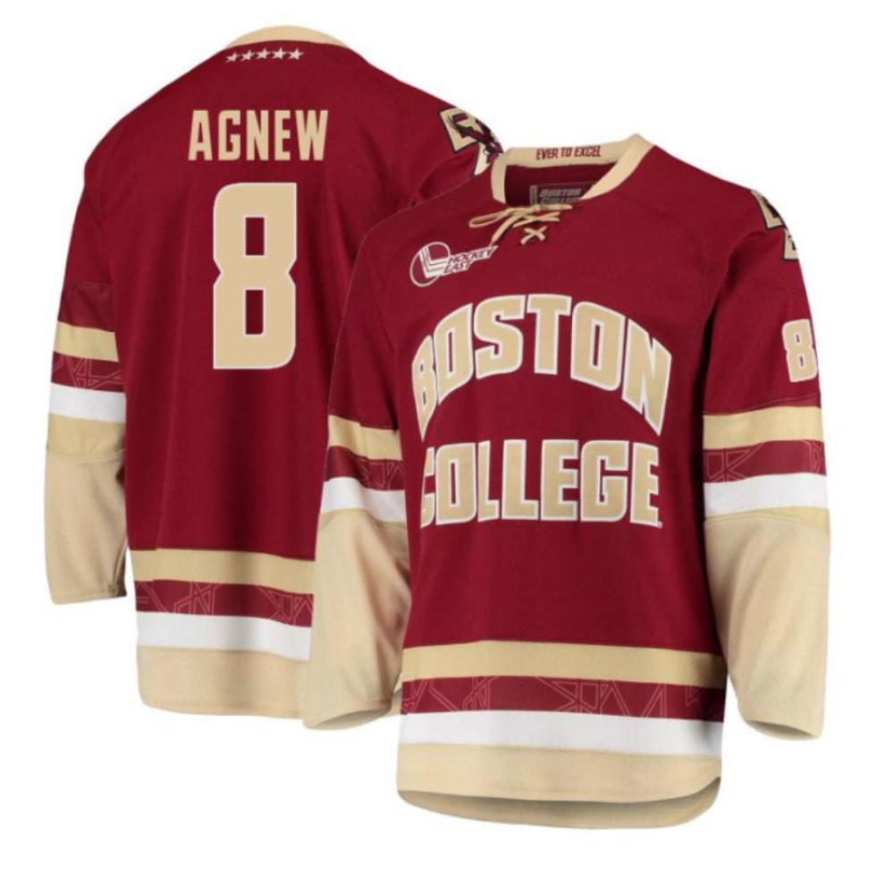 Men's Boston College Eagles Jack Agnew #8 Hockey All Stitched Maroon Jersey