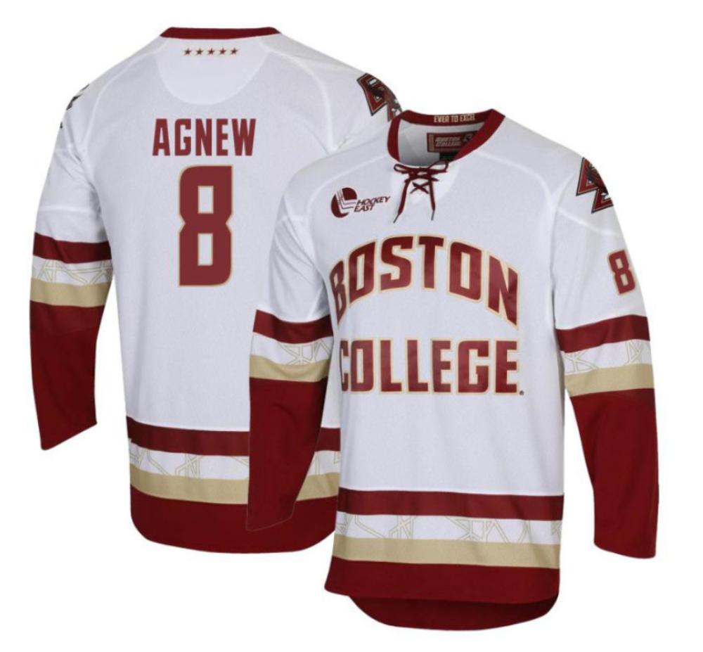 Men's Boston College Eagles Jack Agnew #8 Hockey All Stitched White Jersey