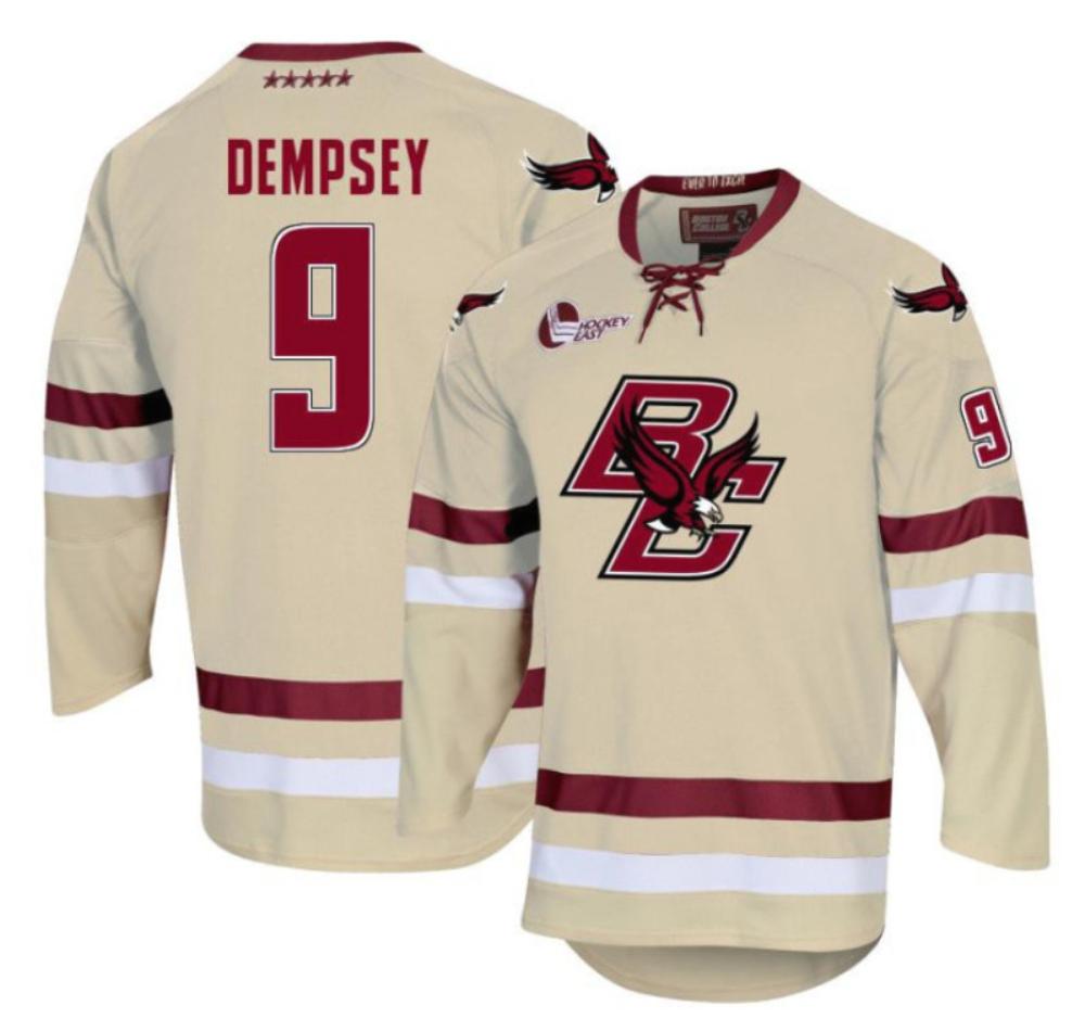 Men's Boston College Eagles Jack Dempsey #9 Hockey Stitched Cream Jersey