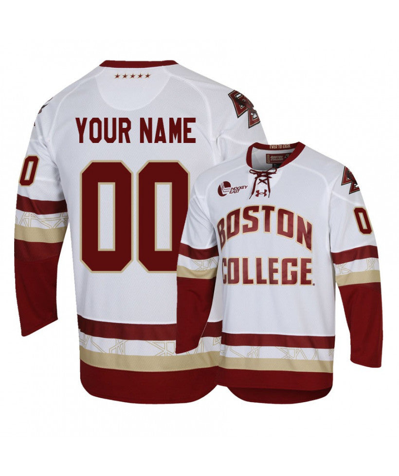 Men's Boston College Eagles White Custom Hockey Jersey