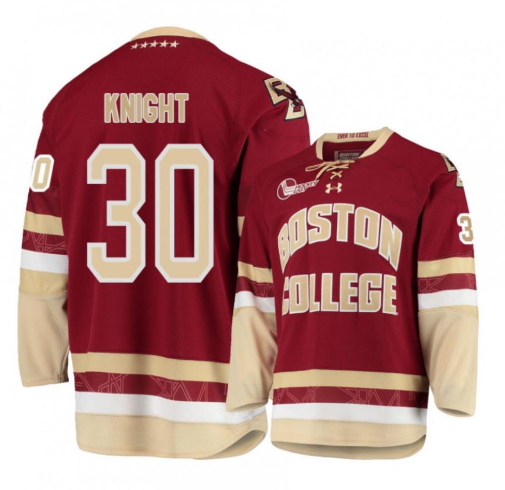 Men's Boston College Eagles #30 Spencer Knight Hockey All Stitched Maroon Jersey