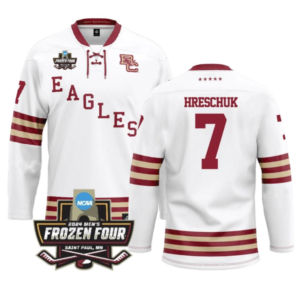 Men's Boston College Ice Hockey Aidan Hreschuk #7 White Jersey