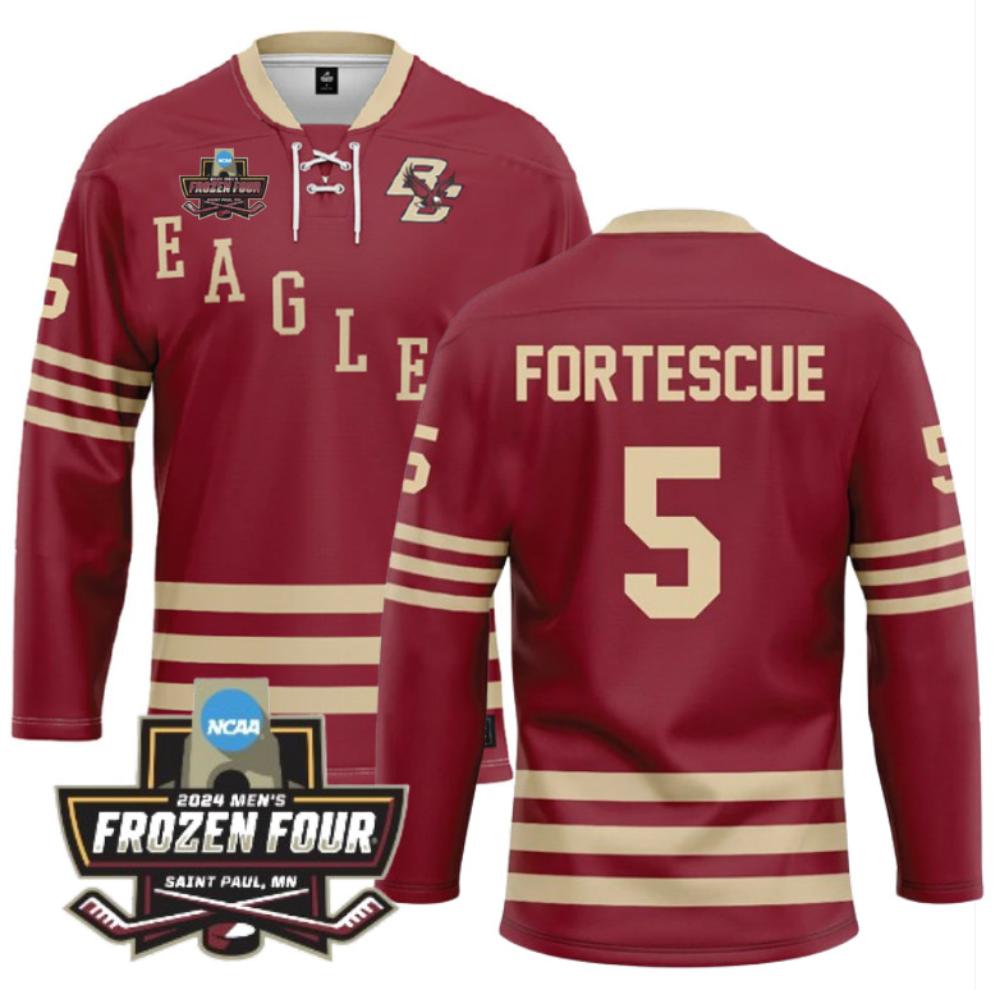 Men's Boston College Ice Hockey Drew Fortescue #5 Maroon Jersey