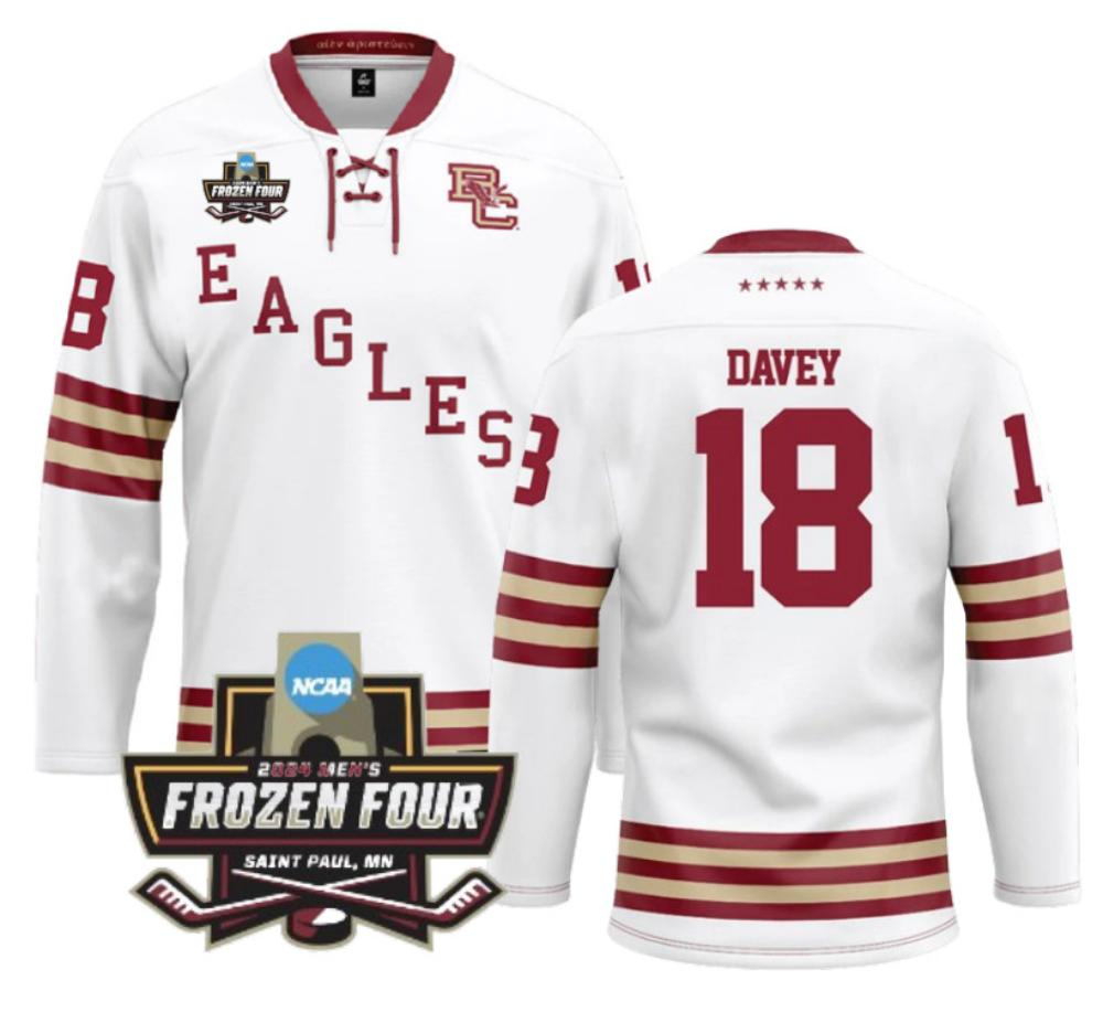 Men's Boston College Ice Hockey Paul Davey #18 White Jersey