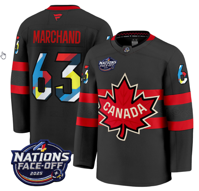 Men's Brad Marchand Jersey #63 Canada 4 Nations Face-Off 2025 V2 Stitched Black