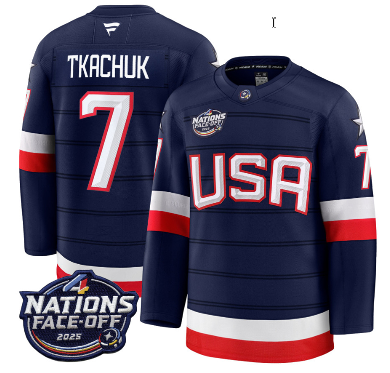 Men's Brady Tkachuk Jersey #7 USA Navy 2025 4 Nations Face-Off Stitched