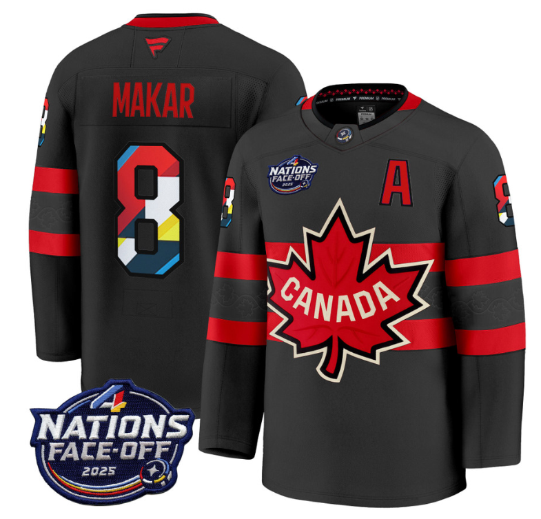 Men's Cale Makar Jersey #8 Canada 4 Nations Face-Off 2025 V2 Stitched BLack (Copy)