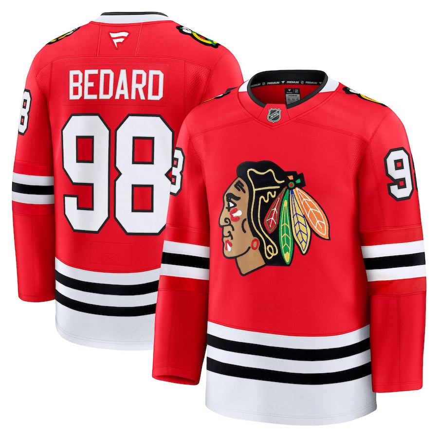 Men's Chicago Blackhawks #98 Connor Bedard Home Premium Jersey Red