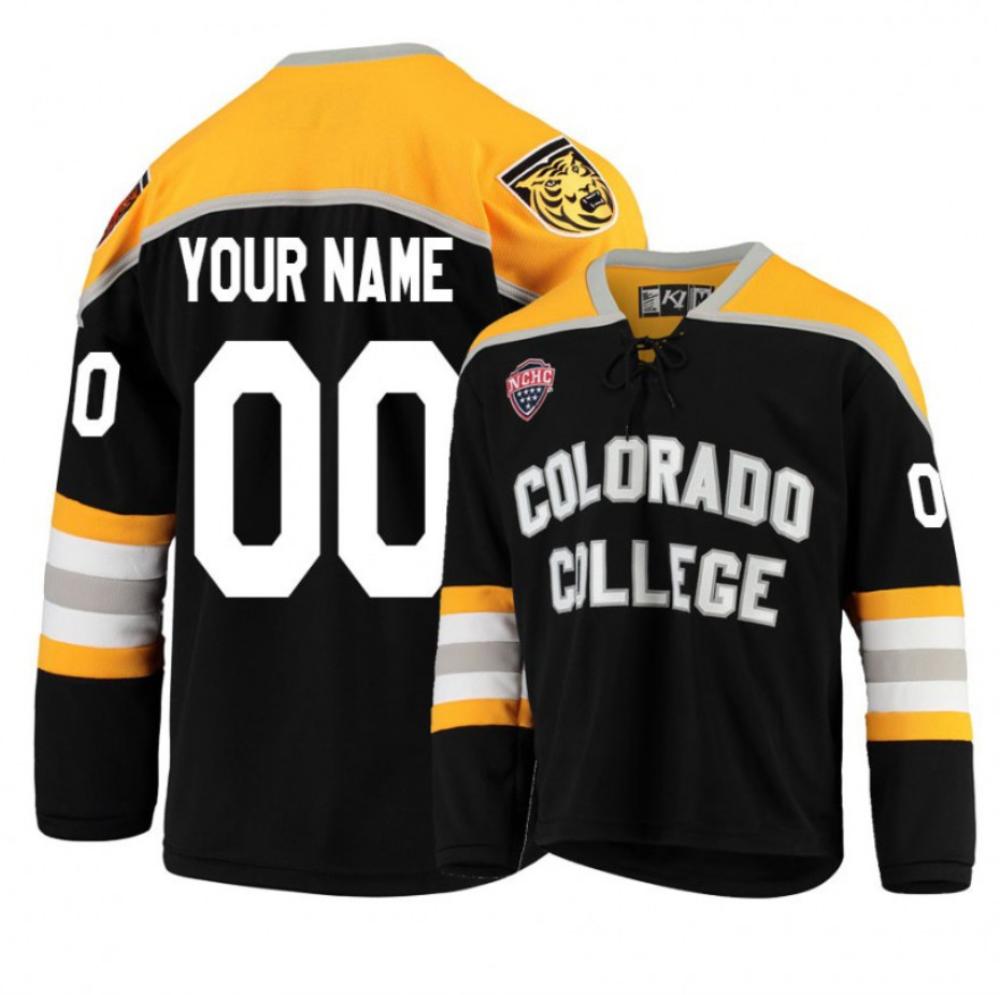 Men's Colorado College Tigers Custom Jersey Hockey All Stitched Black Gold