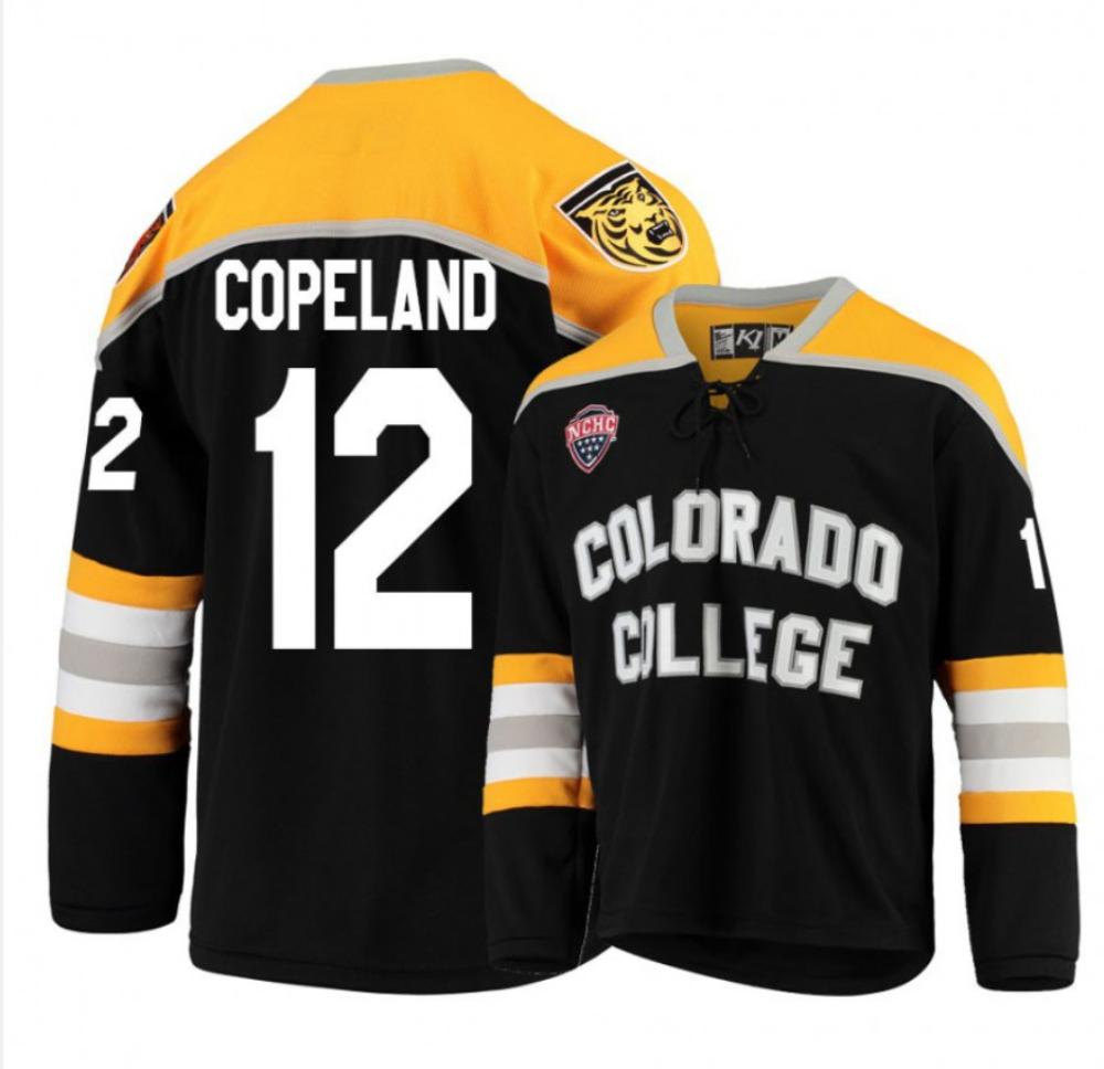 Men's Colorado College Tigers #13 N. Halloran Hockey Stitched Black Gold Jersey