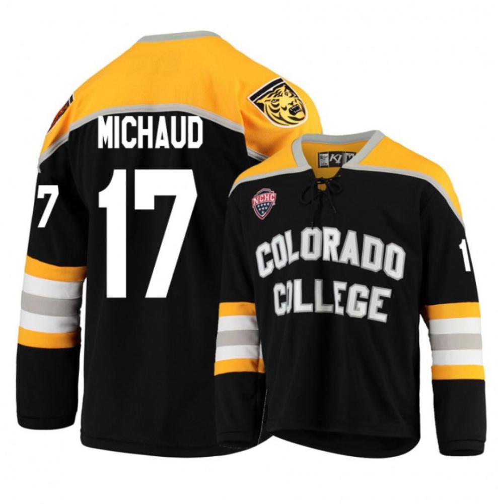 Men's Colorado College Tigers #17 Westin Michaud Hockey Stitched Black Jersey