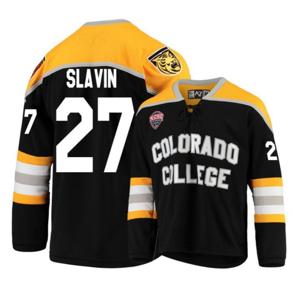 Men's Colorado College Tigers #27 Josiah Slavin Hockey Stitched Black Jersey