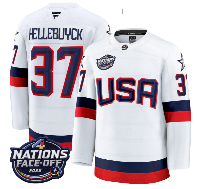 Men's Connor Hellebuyck Jersey #37 USA White 2025 4 Nations Face-Off Stitched
