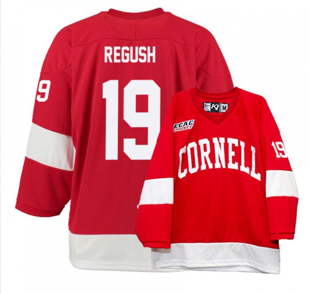 Men's Cornell Big Red #19 Michael Regush College Hockey All Stitched Red Jersey