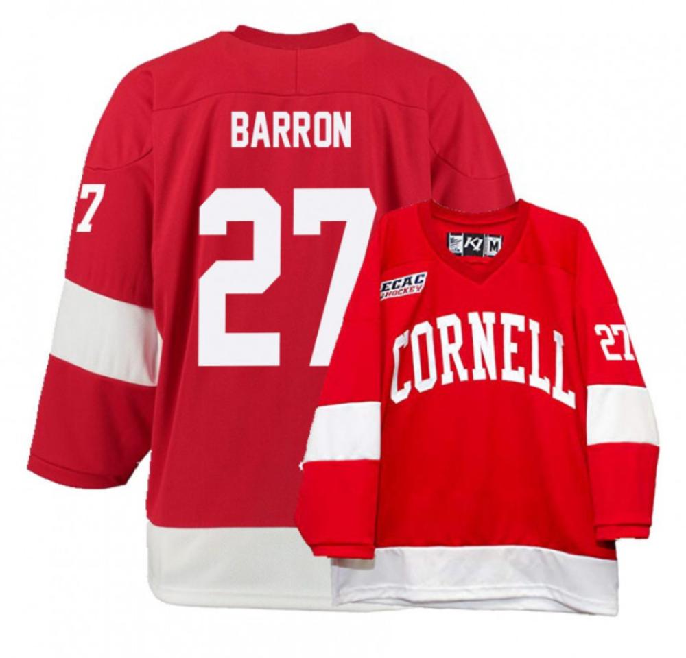 Men's Cornell Big Red #27 Morgan Barron College Hockey All Stitched Red Jersey