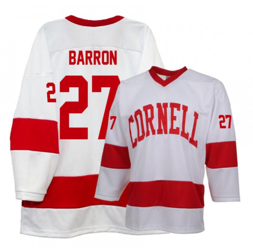 Men's Cornell Big Red #27 Morgan Barron College Hockey Stitched White Jersey
