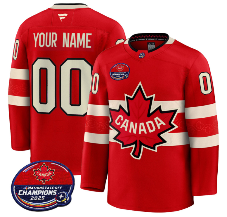 Men's Custom Canada Jersey 4 Nations Face-Off 2025 Champions V2 Stitched Red