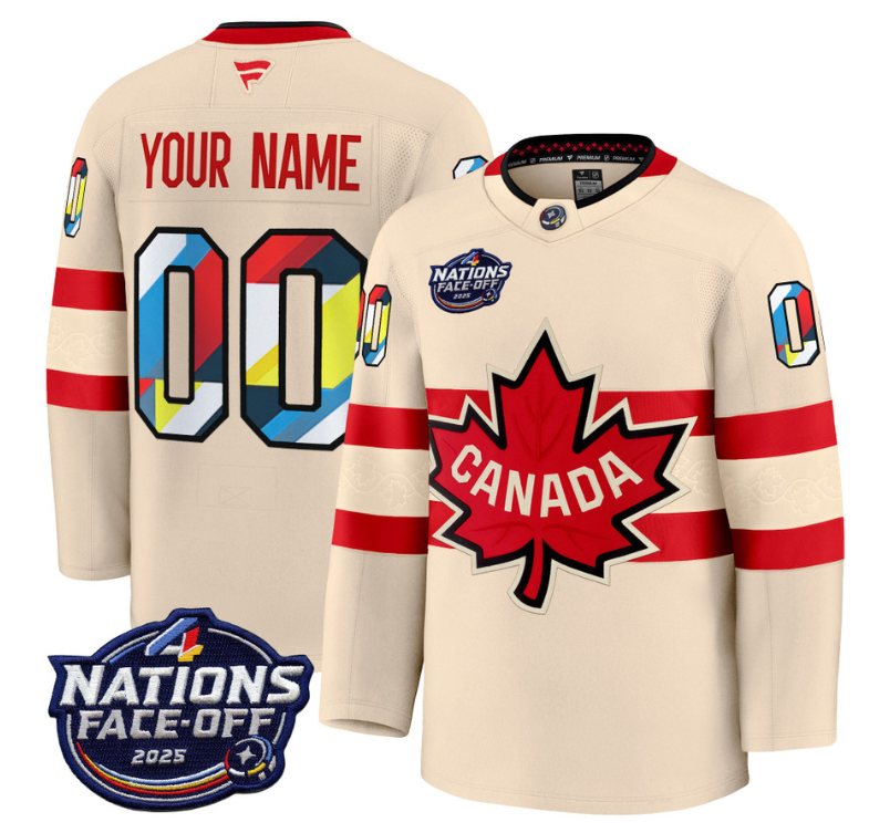 Men's Custom Canada Jersey 4 Nations Face-Off 2025 Premium V2 All Stitched Cream