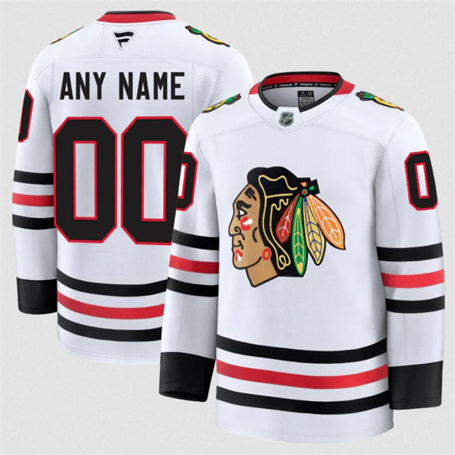 Men's Custom Chicago Blackhawks Jersey Name, Number 2025 White Away