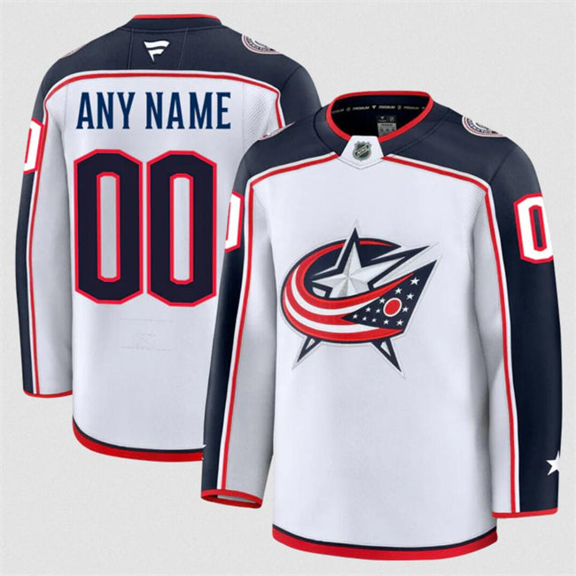 Men's Custom Columbus Blue Jackets Jersey Name, Number 2025 Away White