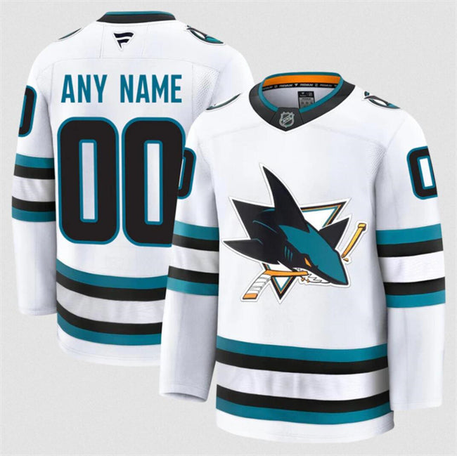 Men's Custom San Jose Sharks Jersey Name, Number 2025 Away White