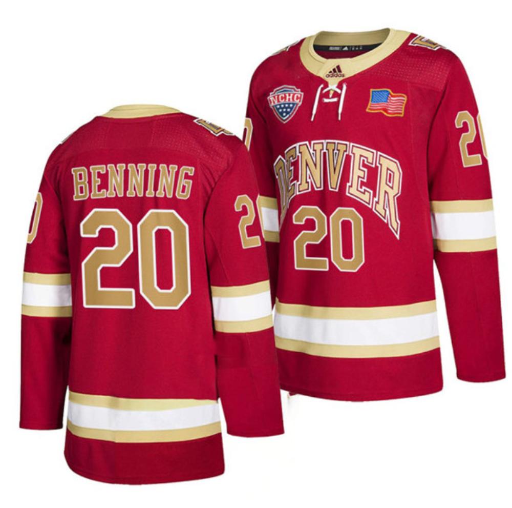 Men's Denver Pioneers #20 Mike Benning College Hockey Stitched Crimson Jersey