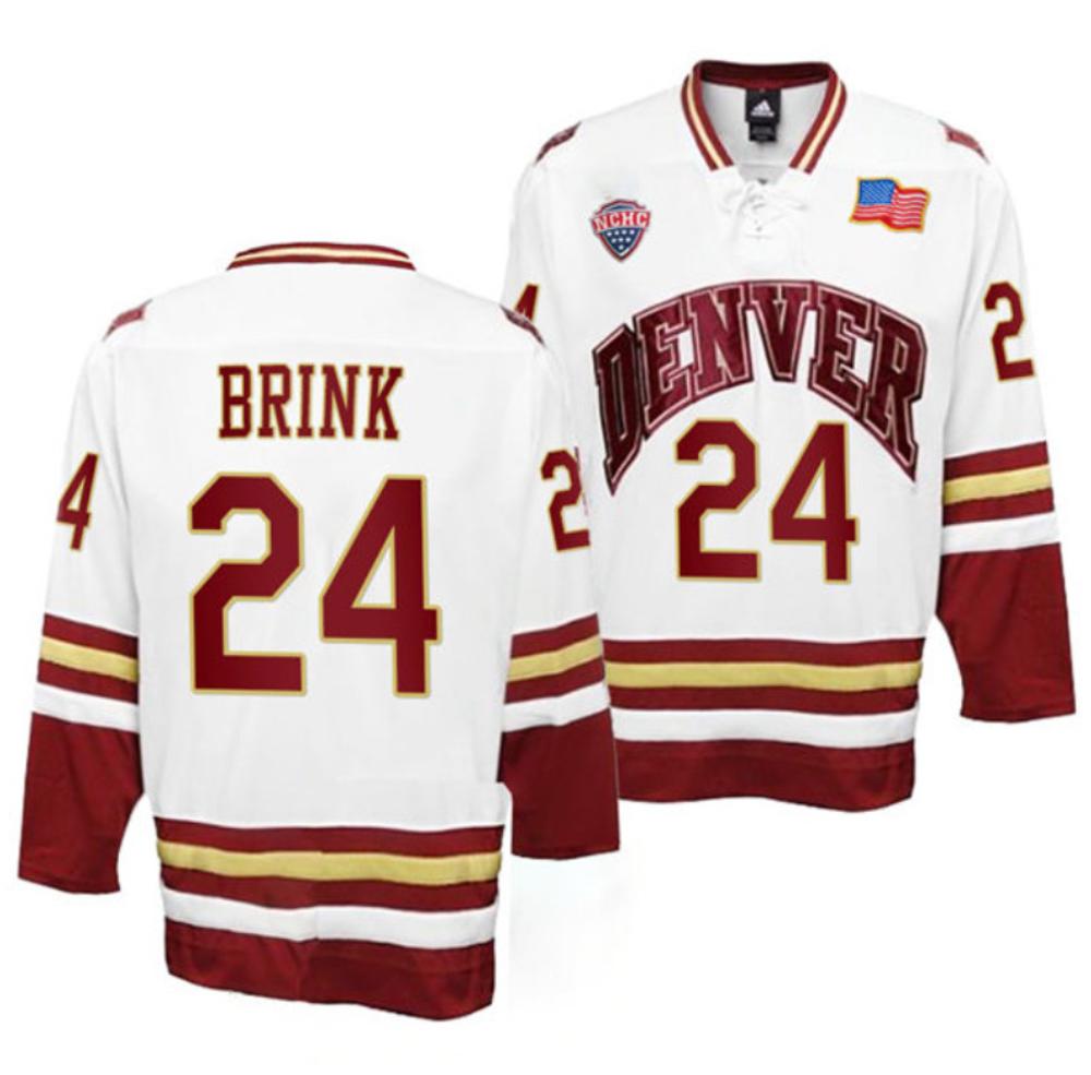 Men's Denver Pioneers #24 Bobby Brink College Hockey Stitched White Jersey