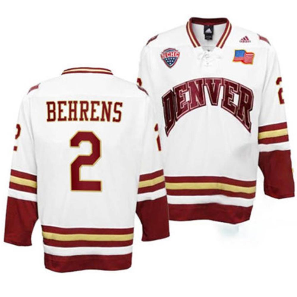 Men's Denver Pioneers #2 Sean Behrens College Hockey Stitched White Jersey