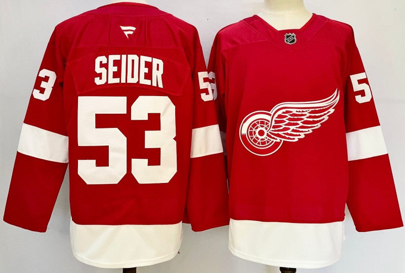 Men's Detroit Red Wings #53 Moritz Seider Jersey Stitched Red
