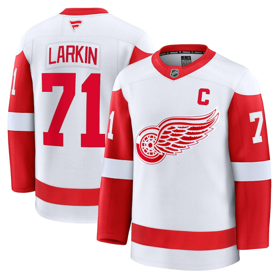 Men's Detroit Red Wings #71 Dylan Larkin Away Premium Jersey White
