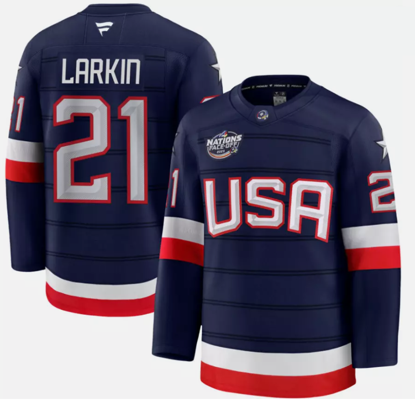 Men's Dylan LarkinJersey #21 USA Navy 2025 4 Nations Face-Off Stitched