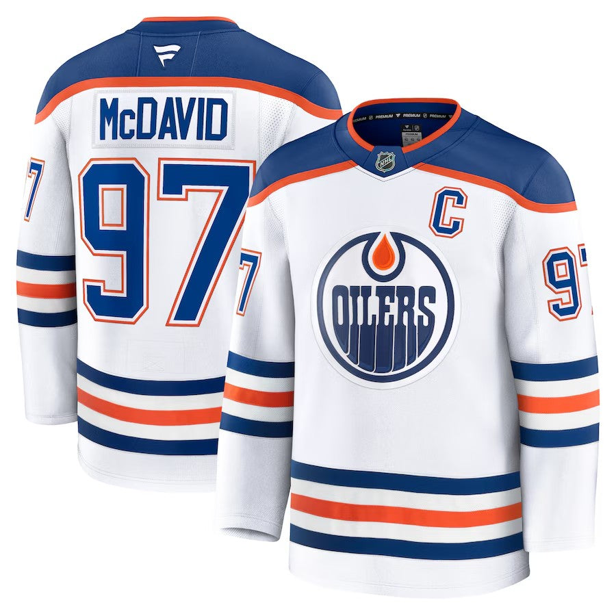 Men's Edmonton Oilers #97 Connor McDavid Away Premium Jersey White