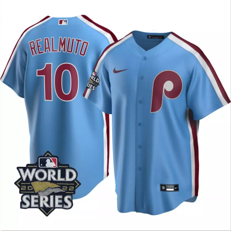 Men's JT Realmuto Light Blue Limited Player Stitched Jersey #10