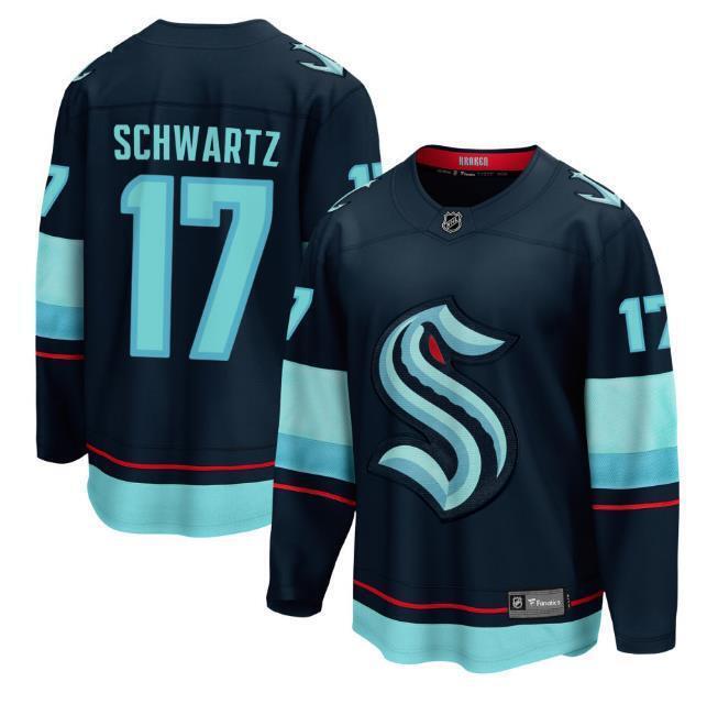 Men’s Jaden Schwartz Jersey #17 Seattle Kraken Navy All Stitched