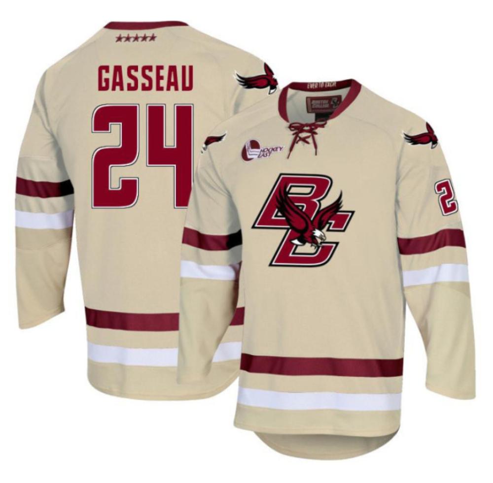 Men's Jersey Boston College Eagles A. Gasseau #24 Hockey Stitched Cream Jersey
