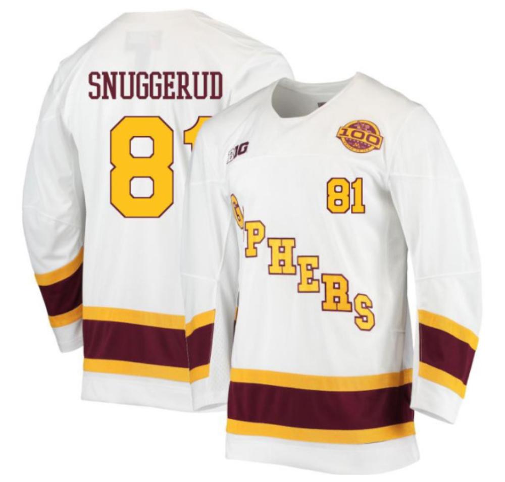 Men's Jimmy Snuggerud #81 Minnesota Golden Gophers Hockey Stitched White Jersey