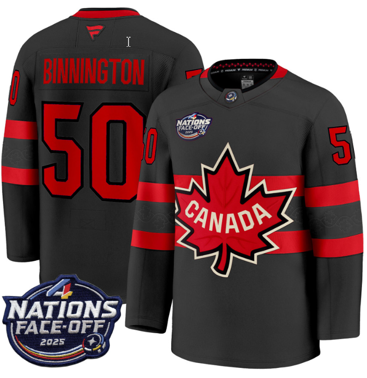 Men's Jordan Binnington Jersey #50 Canada 4 Nations Face-Off 2025 Stitched Black