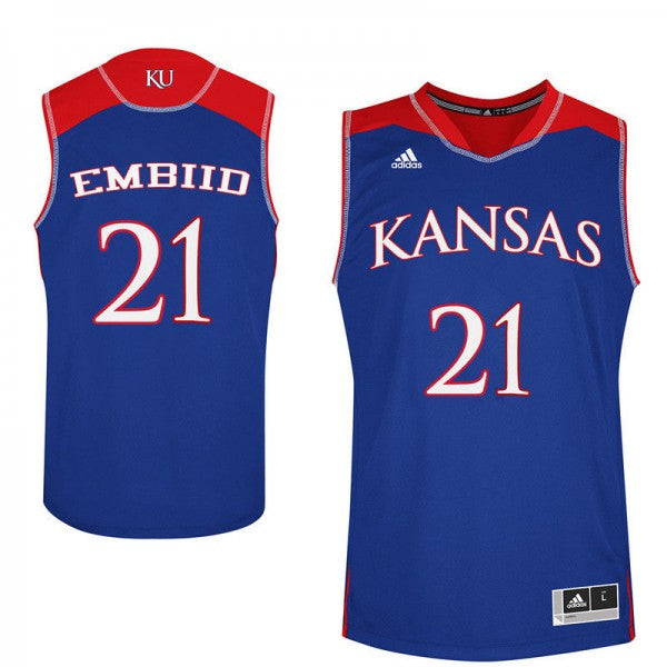 Men's Kansas Jayhawks #21 Joel Embiid Jersey White NCAA College Basketball Jerseys