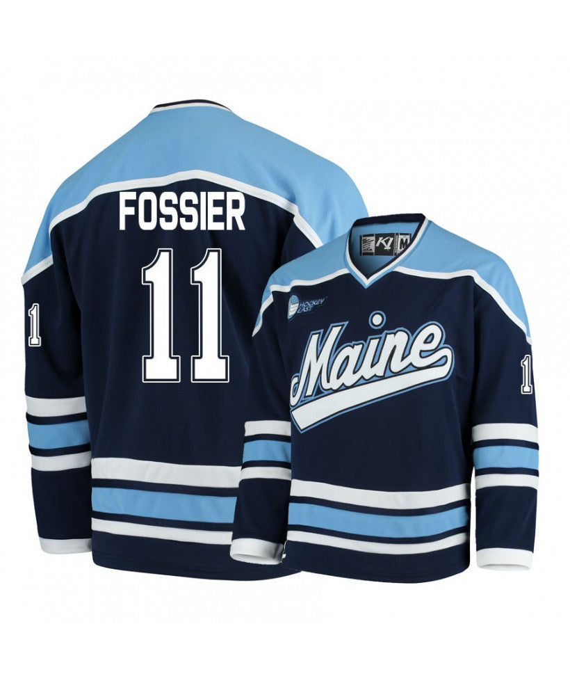 Men's Maine Black Bears 11 Mitchell Fossier Navy Blue Hockey Jersey