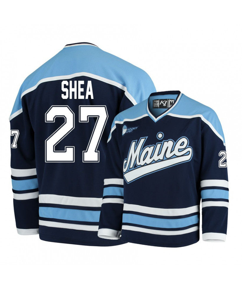 Men's Maine Black Bears 27 Patrick Shea Navy Blue Hockey Jersey