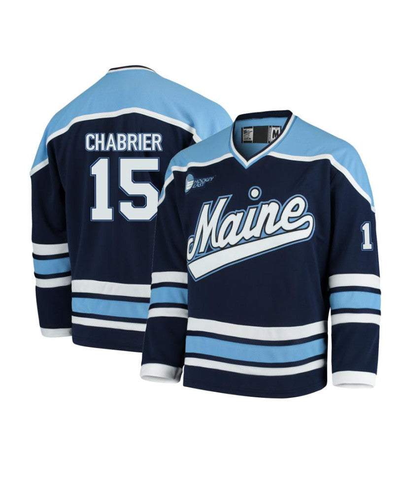 Men's Maine Black Bears #15 Brandon Chabrier Navy Hockey Jersey