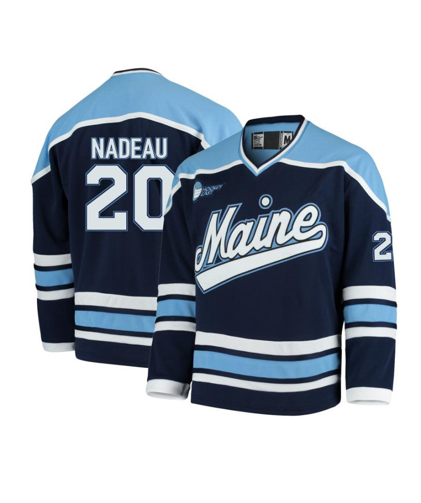 Men's Maine Black Bears #20 Josh Nadeau Navy Hockey Jersey