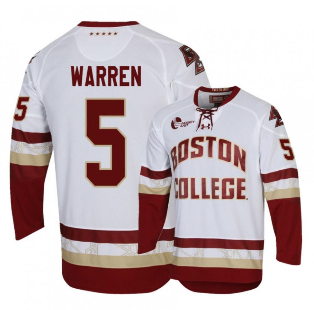 Men's Marshall Warren #5 Boston College Eagles Hockey Stitched White Jersey