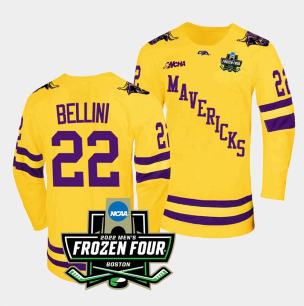 Men's Massachusetts Minutemen #22 Steven Bellini Hockey All Stitched Gold Jersey